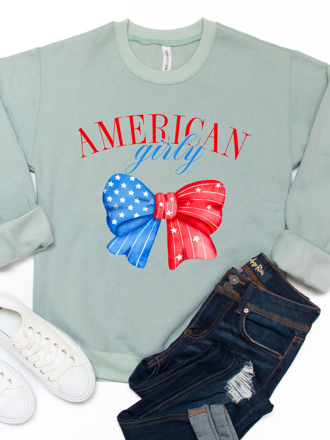 American Girly Patriotic Bow Graphic Sweatshirt