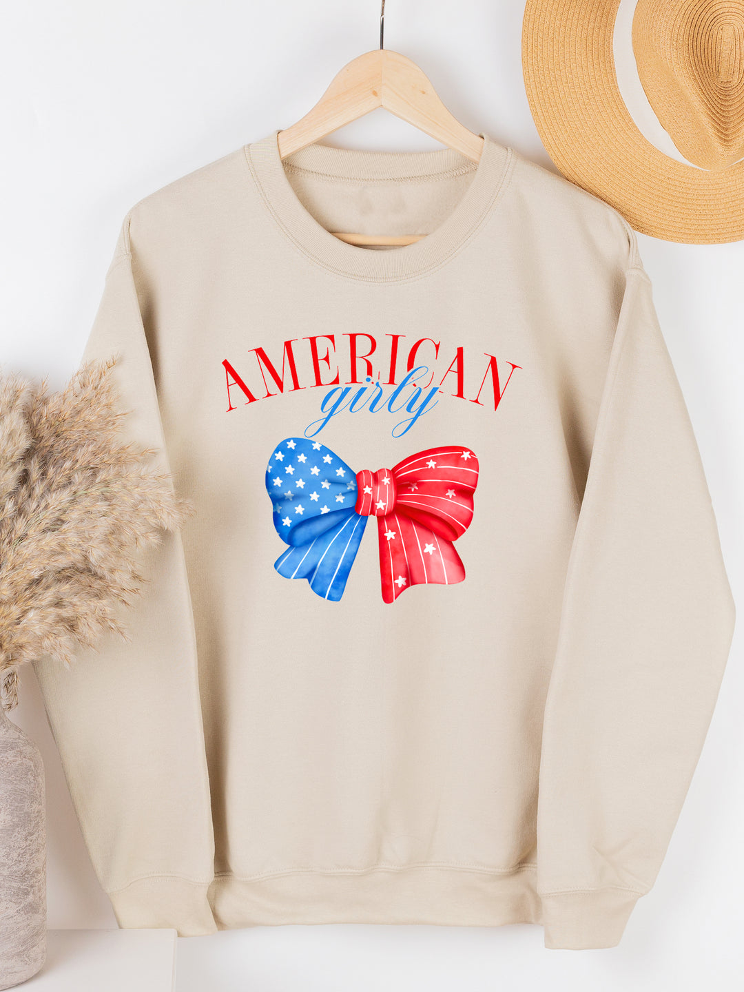 American Girly Patriotic Bow Graphic Sweatshirt