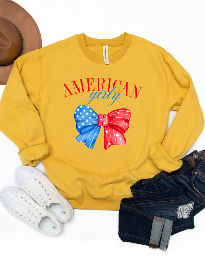 American Girly Patriotic Bow Graphic Sweatshirt