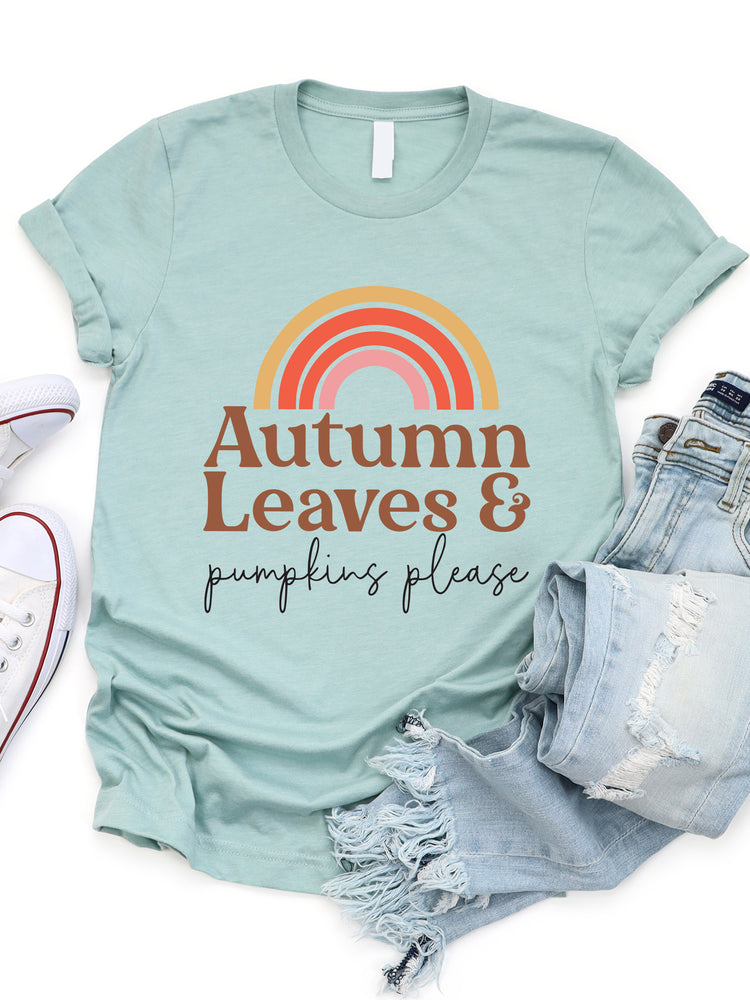 Autumn Leaves & Pumpkins Please Rainbow Graphic Tee