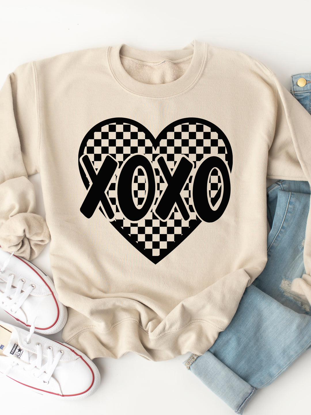Checkered Heart XOXO Graphic Sweatshirt