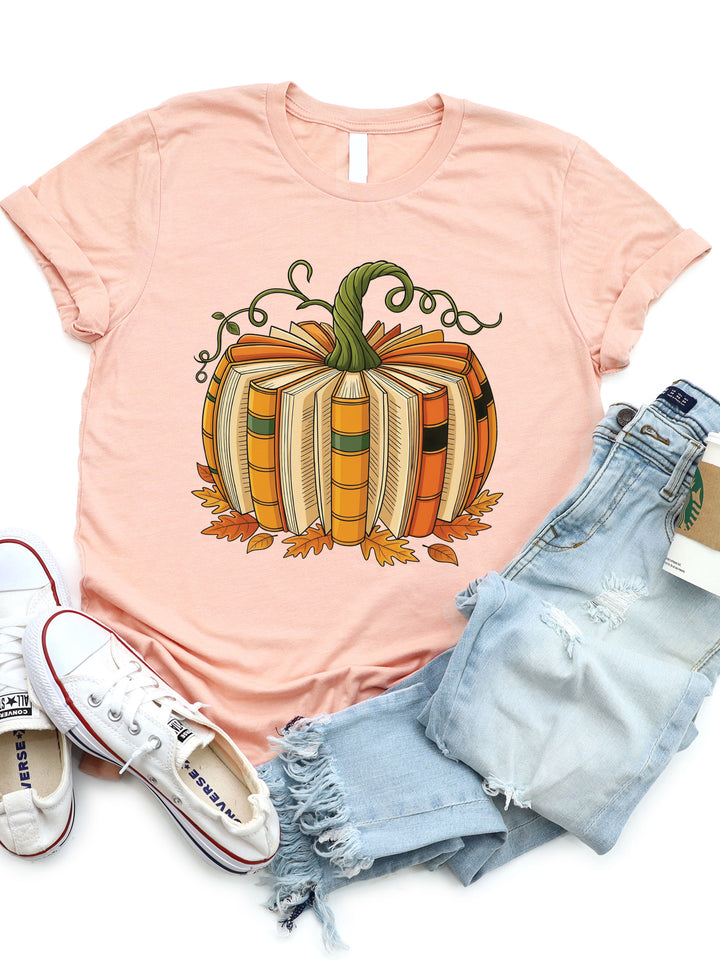 Fall Book Page Pumpkin Graphic Tee