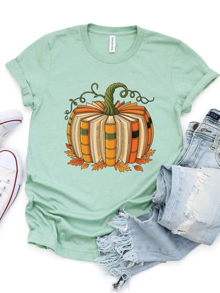 Fall Book Page Pumpkin Graphic Tee