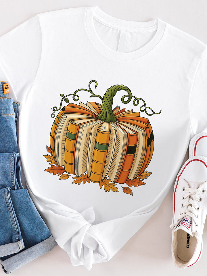 Fall Book Page Pumpkin Graphic Tee