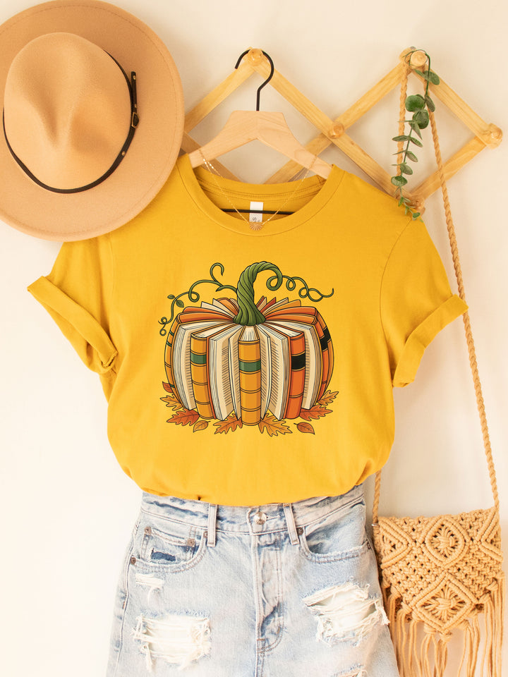 Fall Book Page Pumpkin Graphic Tee