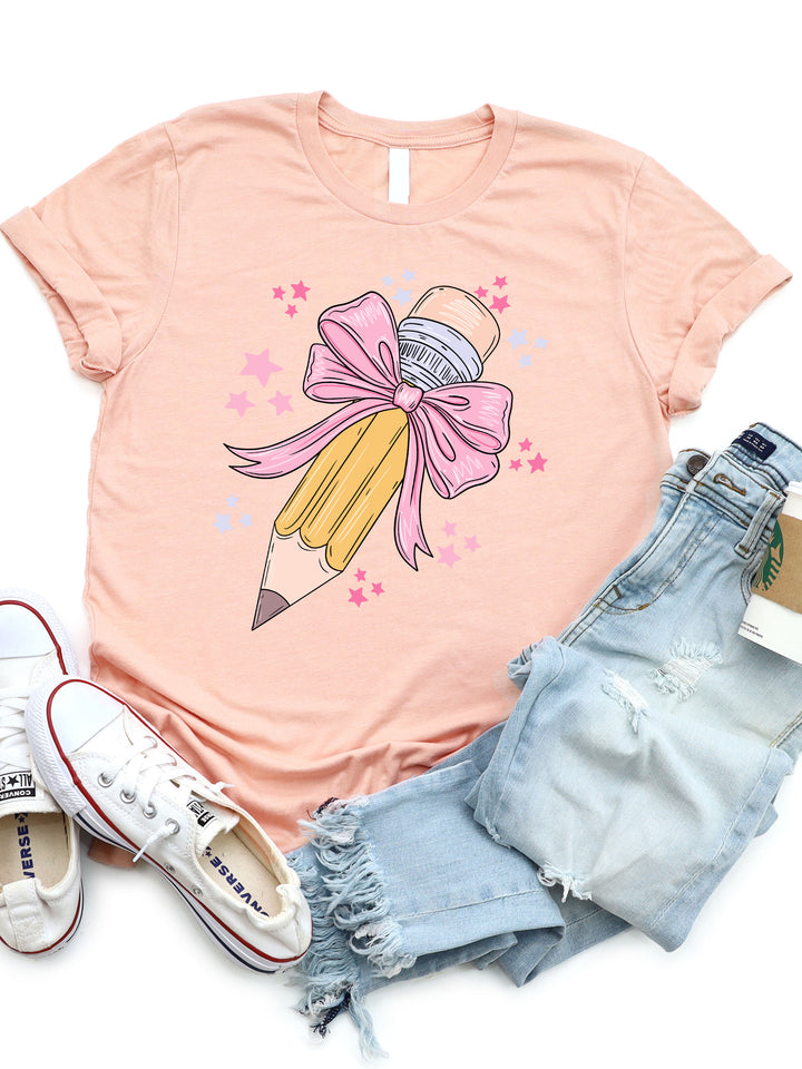 Coquette Teacher Graphic Tee - Pencil with Bow