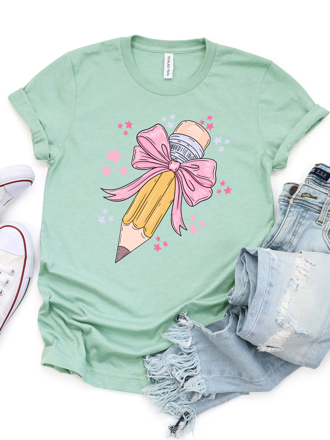 Coquette Teacher Graphic Tee - Pencil with Bow