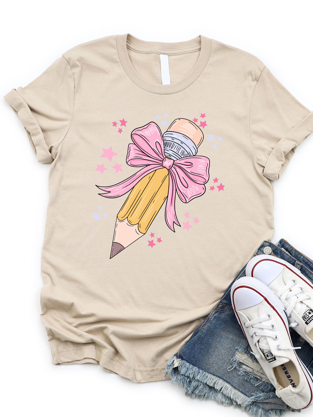 Coquette Teacher Graphic Tee - Pencil with Bow