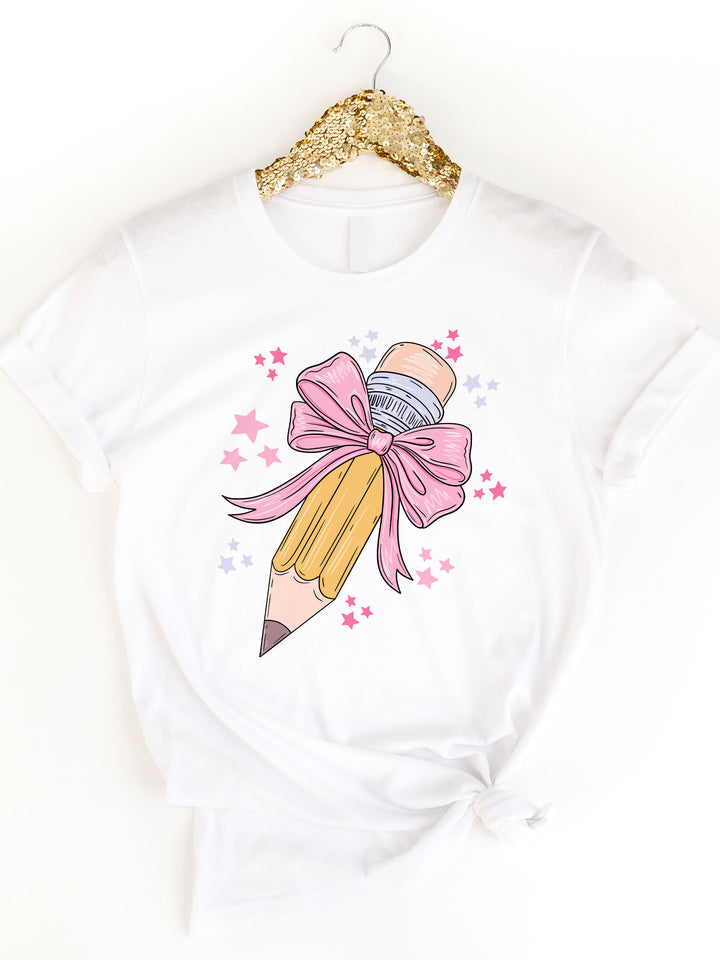 Coquette Teacher Graphic Tee - Pencil with Bow