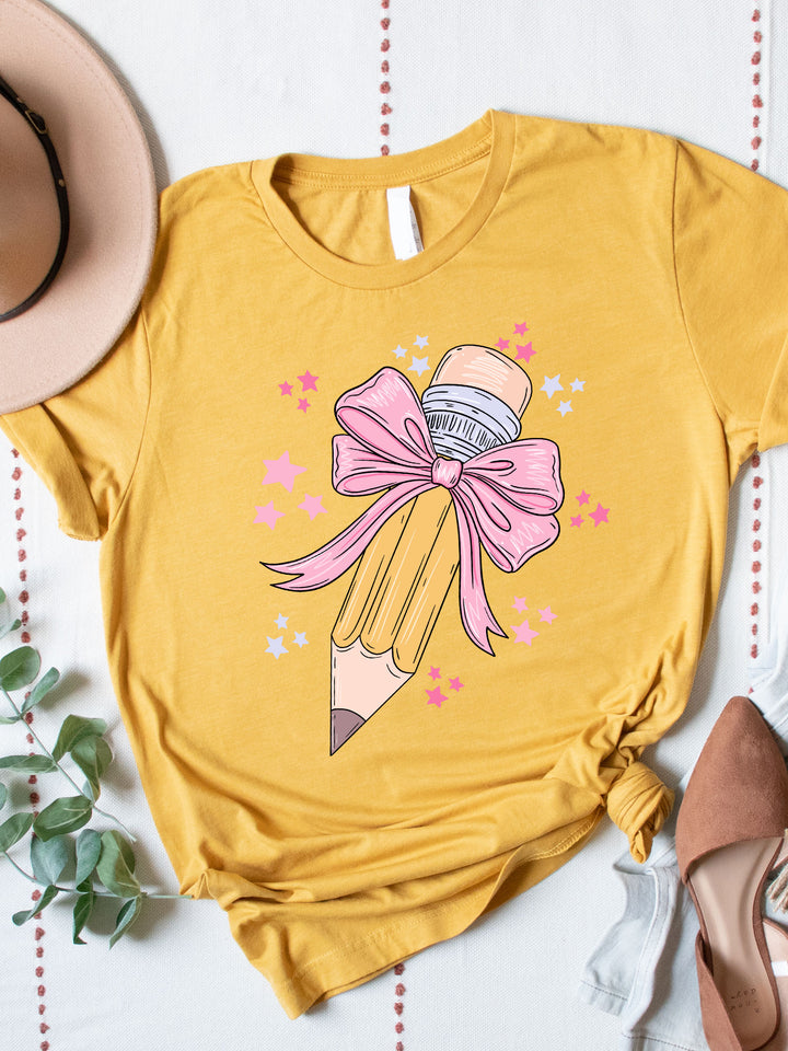 Coquette Teacher Graphic Tee - Pencil with Bow