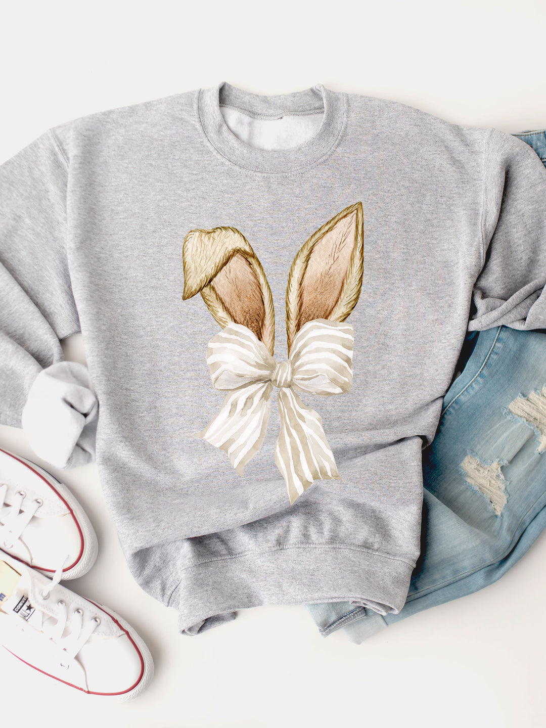 Bunny Ears Striped Bow Graphic Sweatshirt