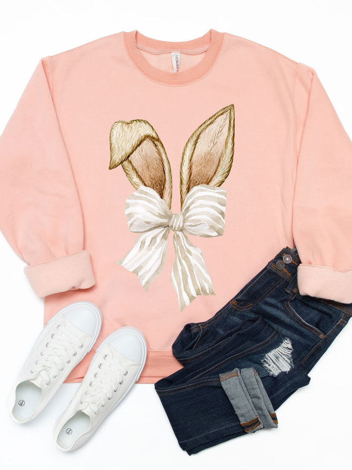 Bunny Ears Striped Bow Graphic Sweatshirt