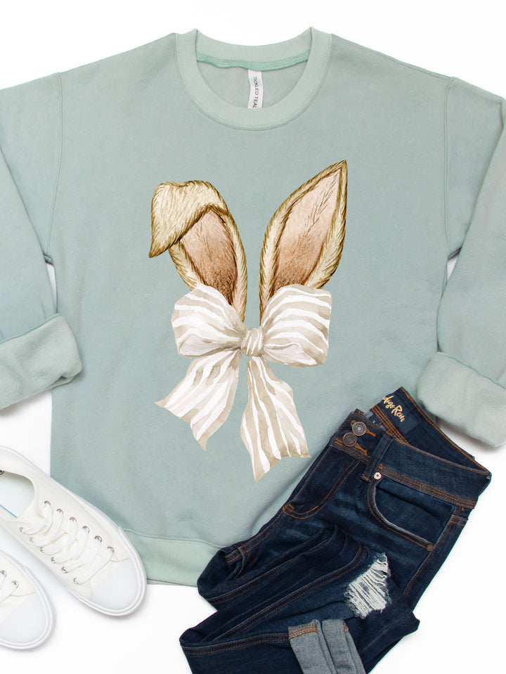 Bunny Ears Striped Bow Graphic Sweatshirt