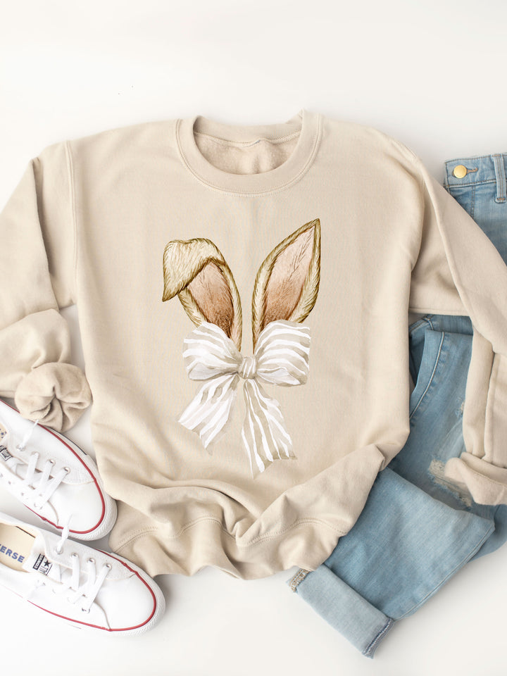 Bunny Ears Striped Bow Graphic Sweatshirt