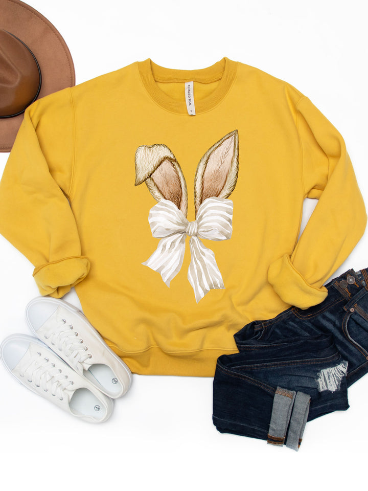 Bunny Ears Striped Bow Graphic Sweatshirt