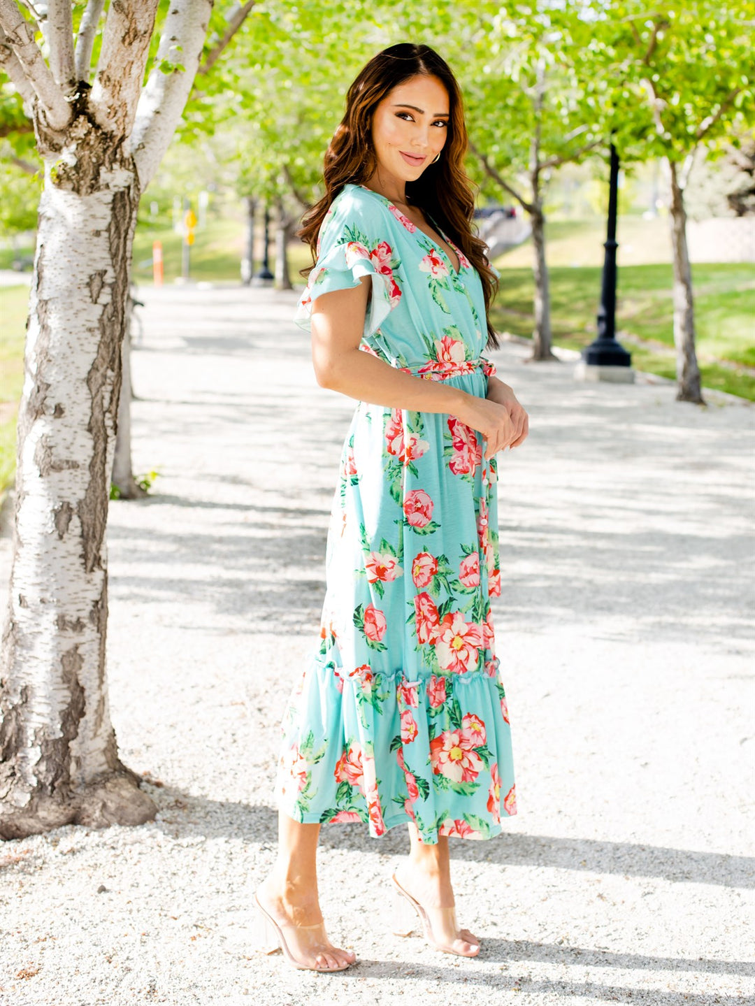 Floral Pattern Whitney Dress - Mint