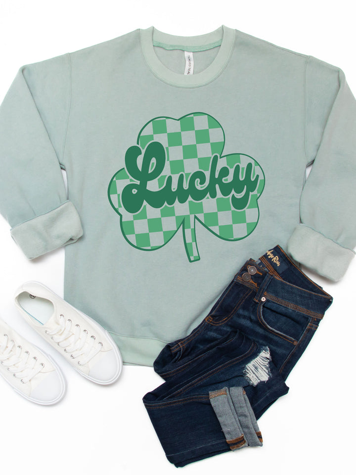 Checkered Clover Lucky  - Graphic Sweatshirt