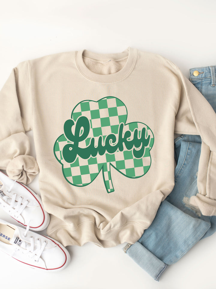 Checkered Clover Lucky  - Graphic Sweatshirt