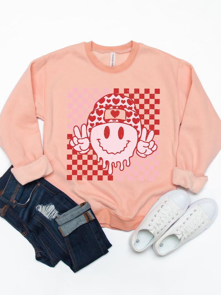 Checker Valentine Smiley Face Graphic Sweatshirt