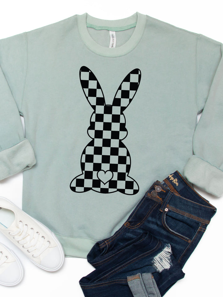 Checkered Bunny Graphic Sweatshirt