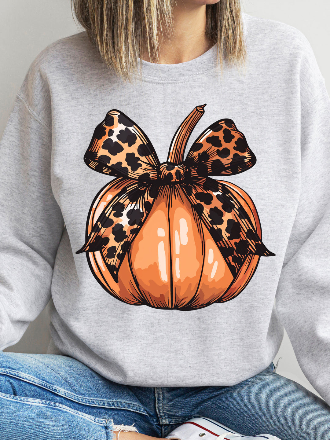 Cheetah Bow Pumpkin Graphic Sweatshirt