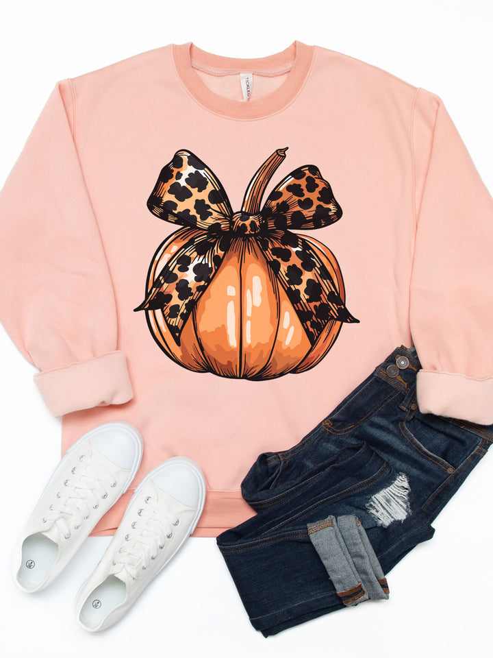 Cheetah Bow Pumpkin Graphic Sweatshirt