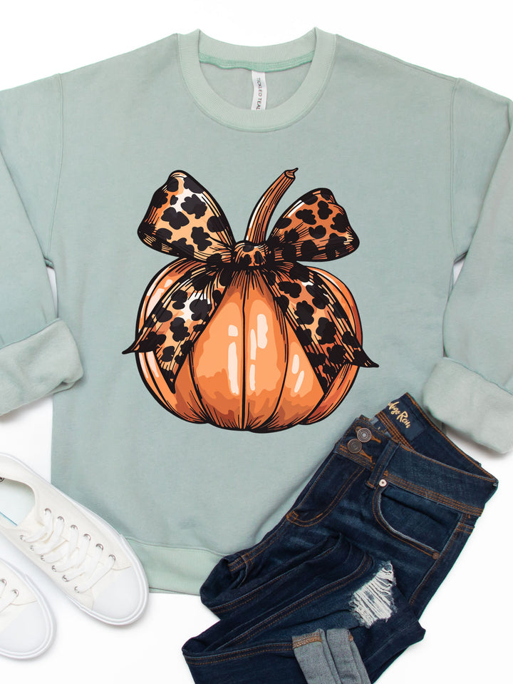 Cheetah Bow Pumpkin Graphic Sweatshirt