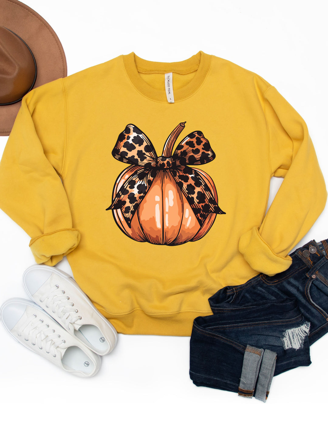 Cheetah Bow Pumpkin Graphic Sweatshirt