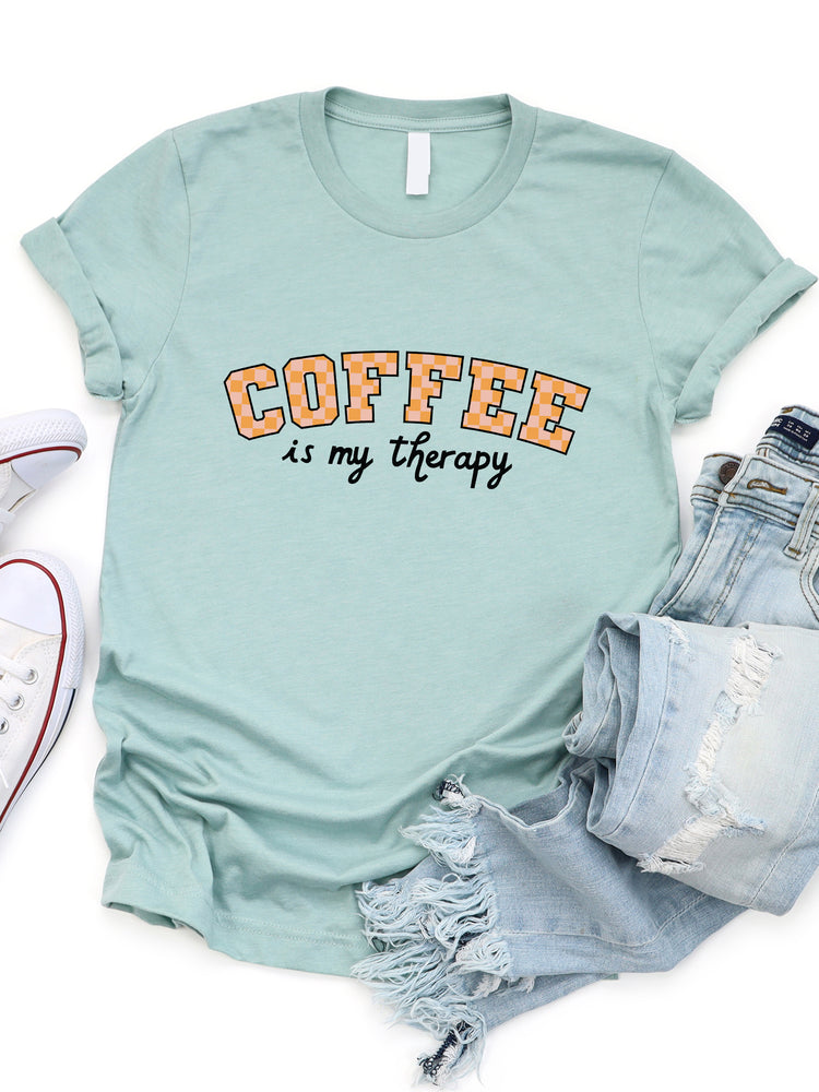 Coffee Is My Therapy Plaid Graphic Tee