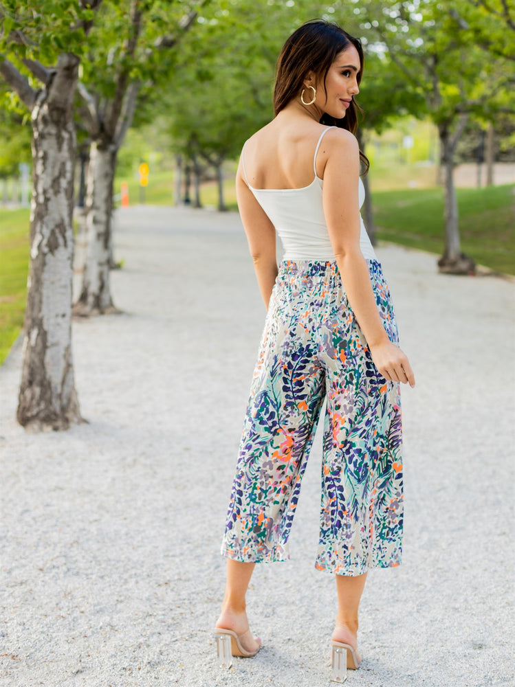 Patterned Gaucho Pant - Green Watercolor