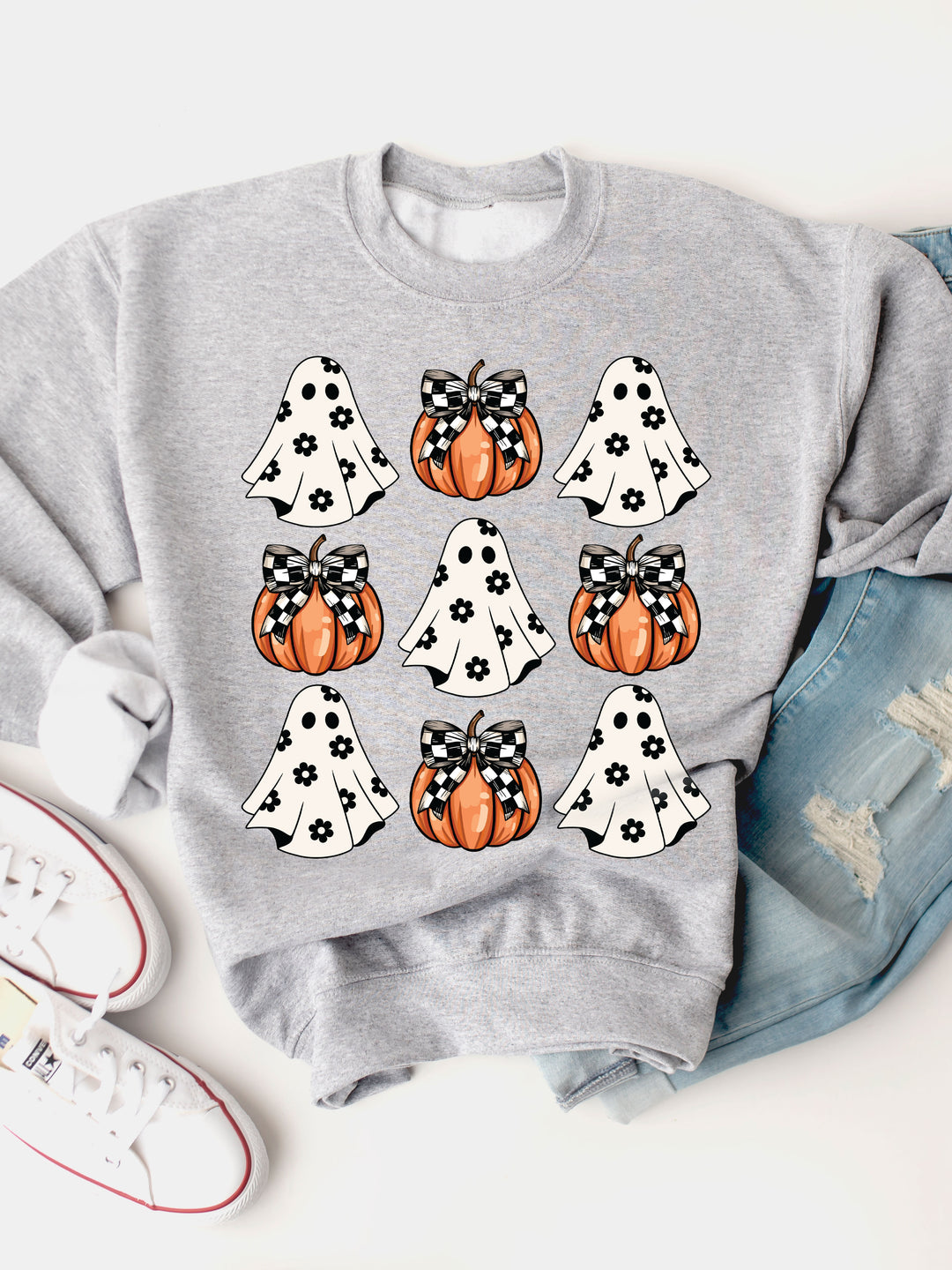 Daisy Print Ghosts & Pumpkins Graphic Sweatshirt