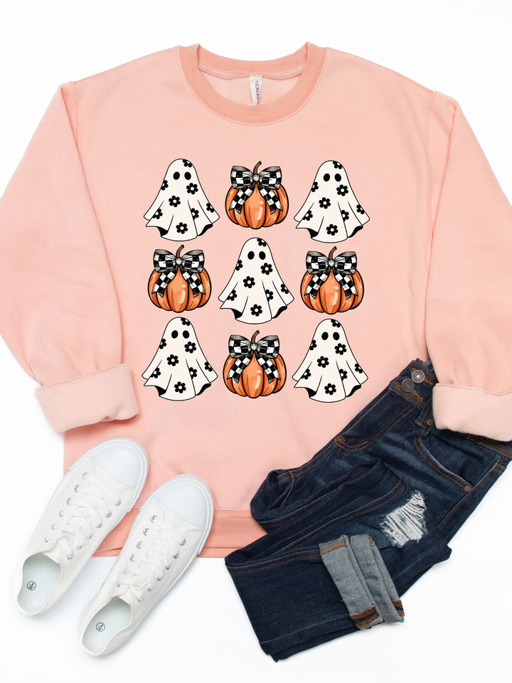 Daisy Print Ghosts & Pumpkins Graphic Sweatshirt