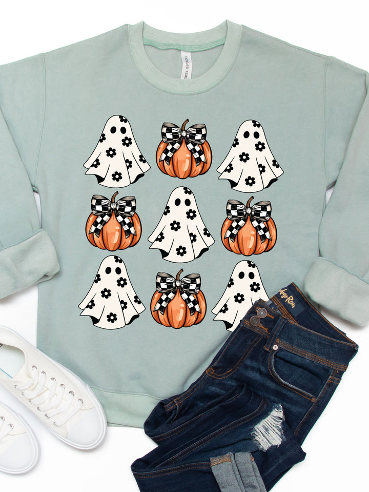 Daisy Print Ghosts & Pumpkins Graphic Sweatshirt