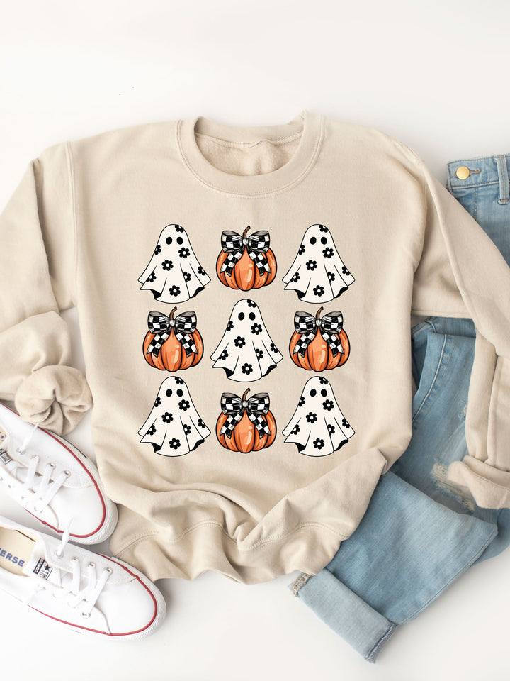 Daisy Print Ghosts & Pumpkins Graphic Sweatshirt