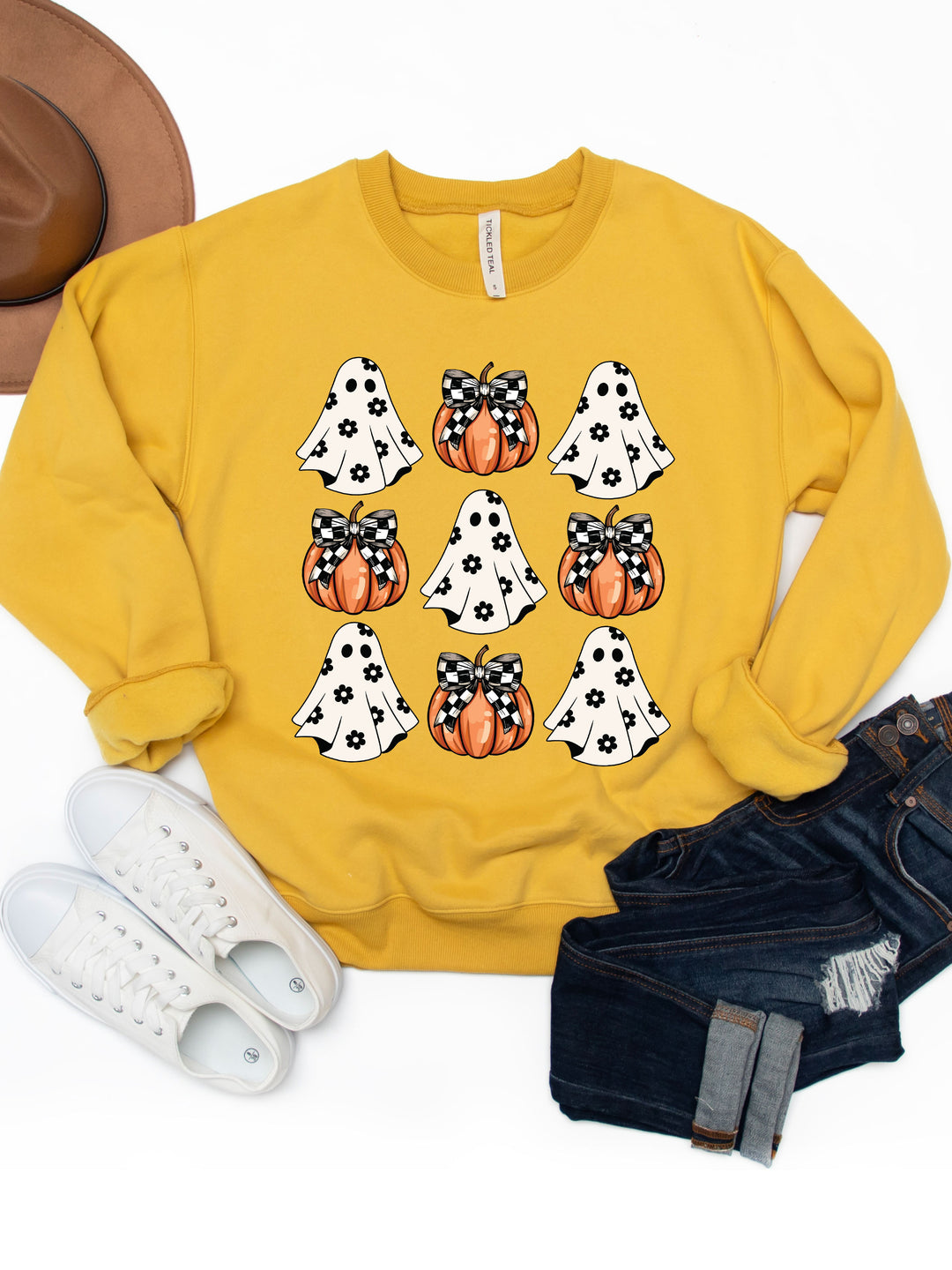 Daisy Print Ghosts & Pumpkins Graphic Sweatshirt