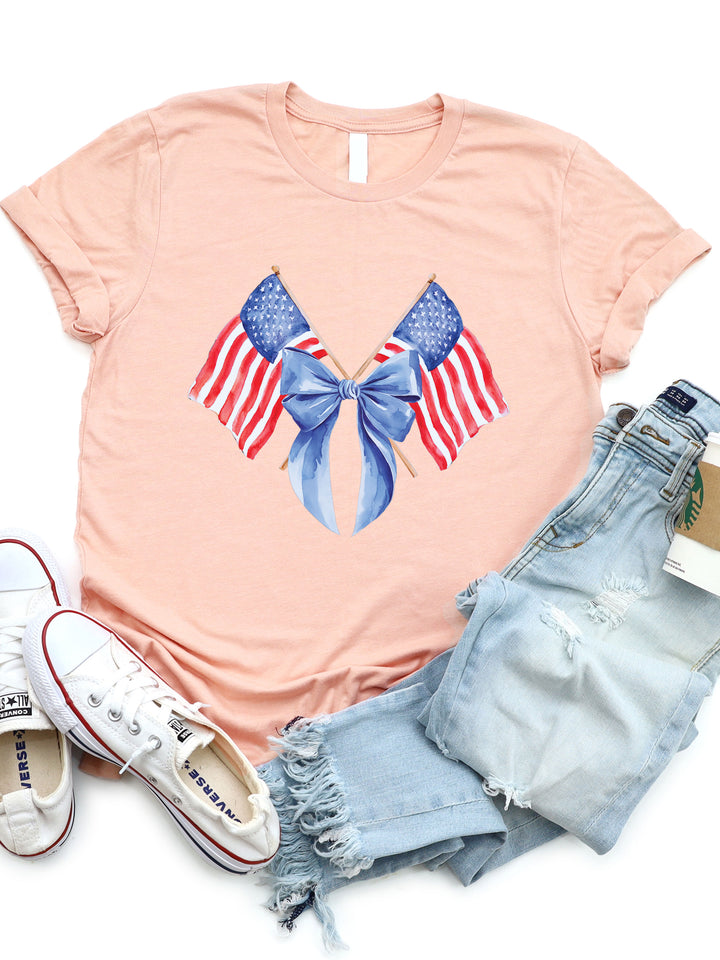 Double Flag with Bow Graphic Tee