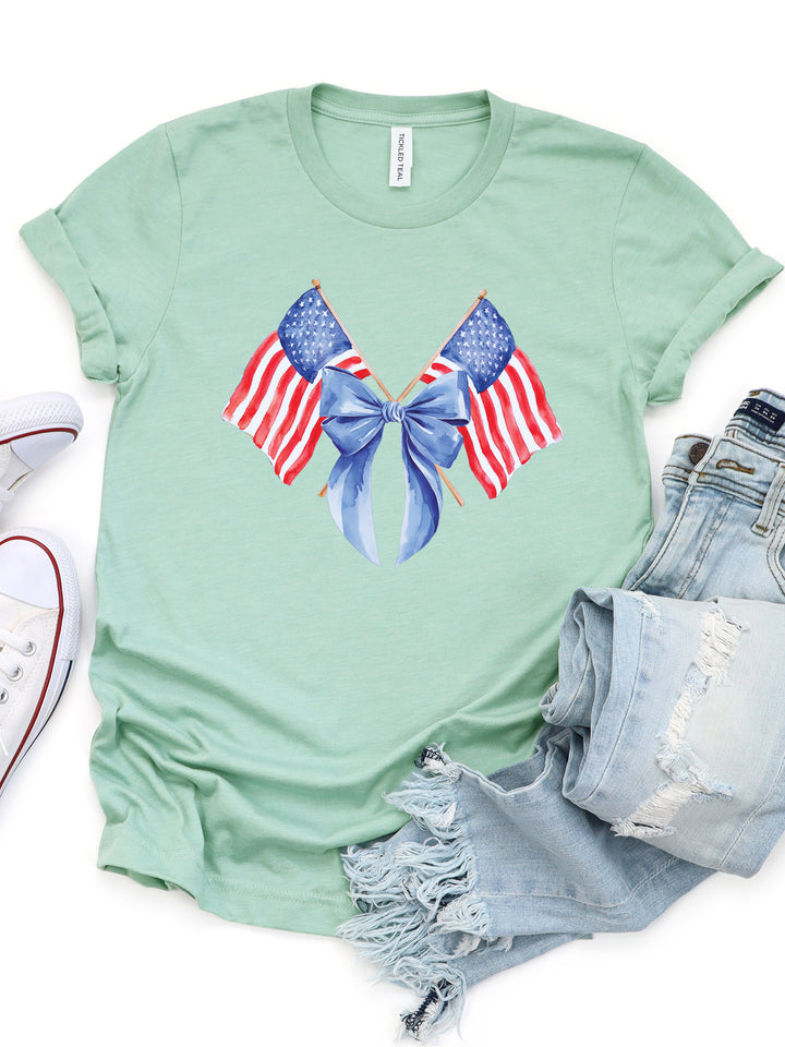 Double Flag with Bow Graphic Tee