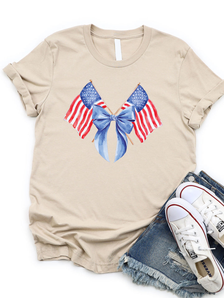 Double Flag with Bow Graphic Tee