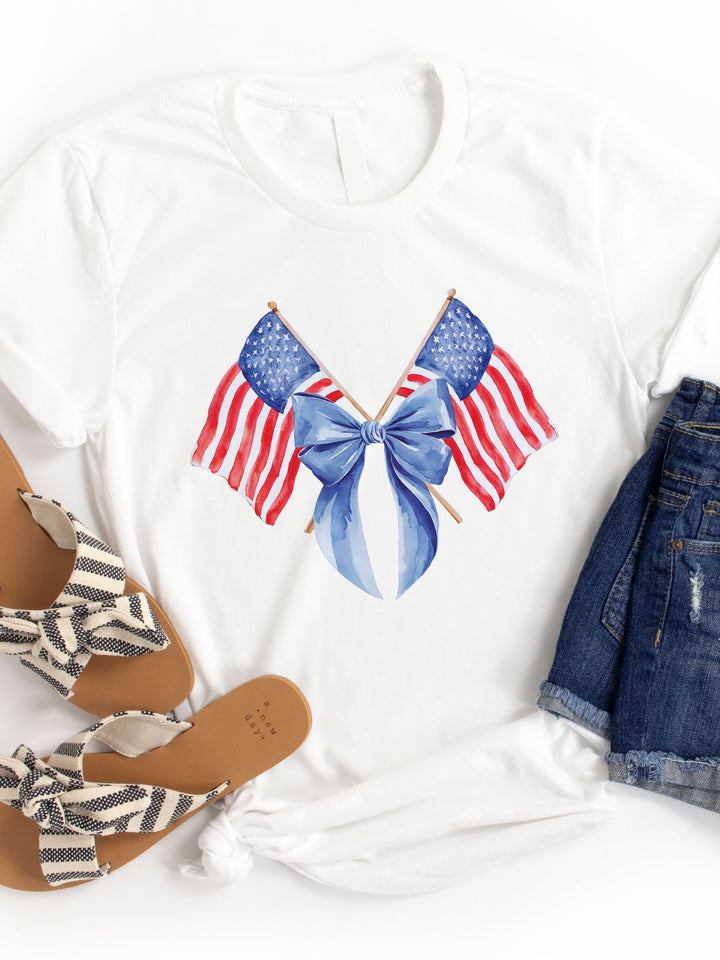 Double Flag with Bow Graphic Tee