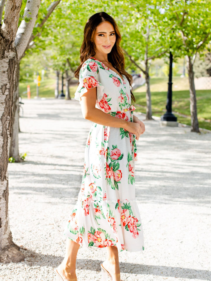Floral Pattern Whitney Dress - White