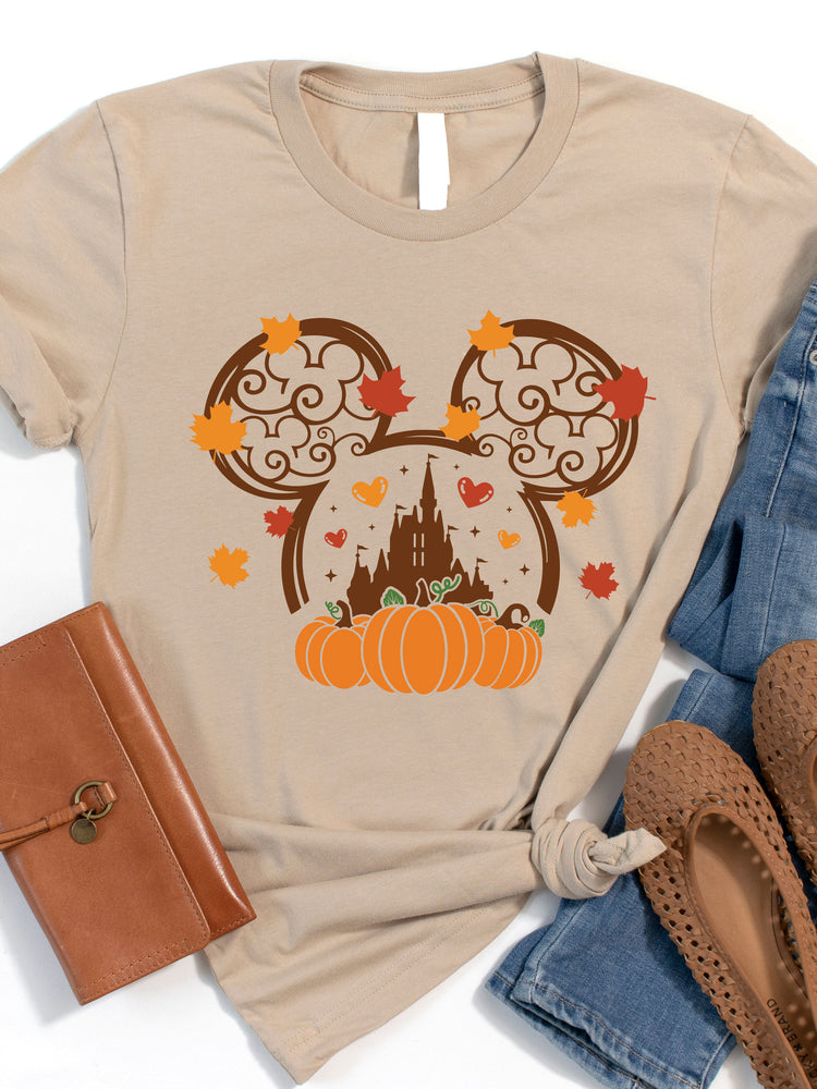 Fall Disney Ears Pumpkin Castle Graphic Tee