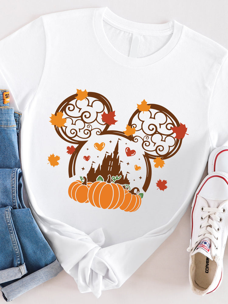 Fall Disney Ears Pumpkin Castle Graphic Tee