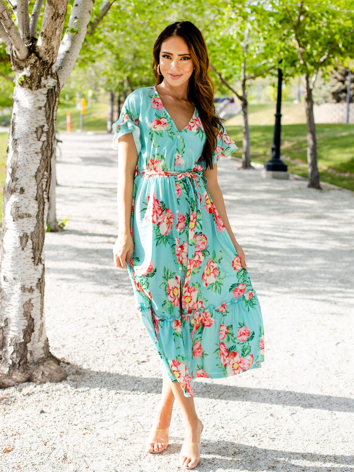 Floral Pattern Whitney Dress - Mint