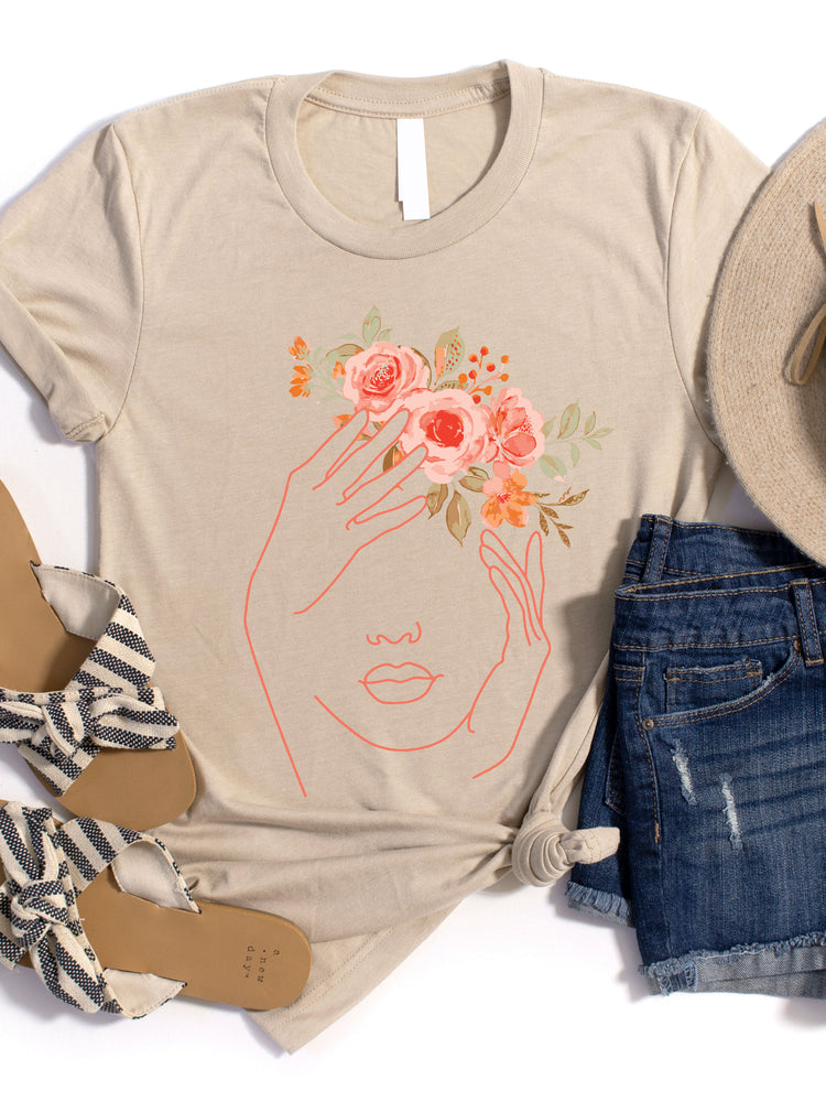 Face & Floral Crown Graphic Tee