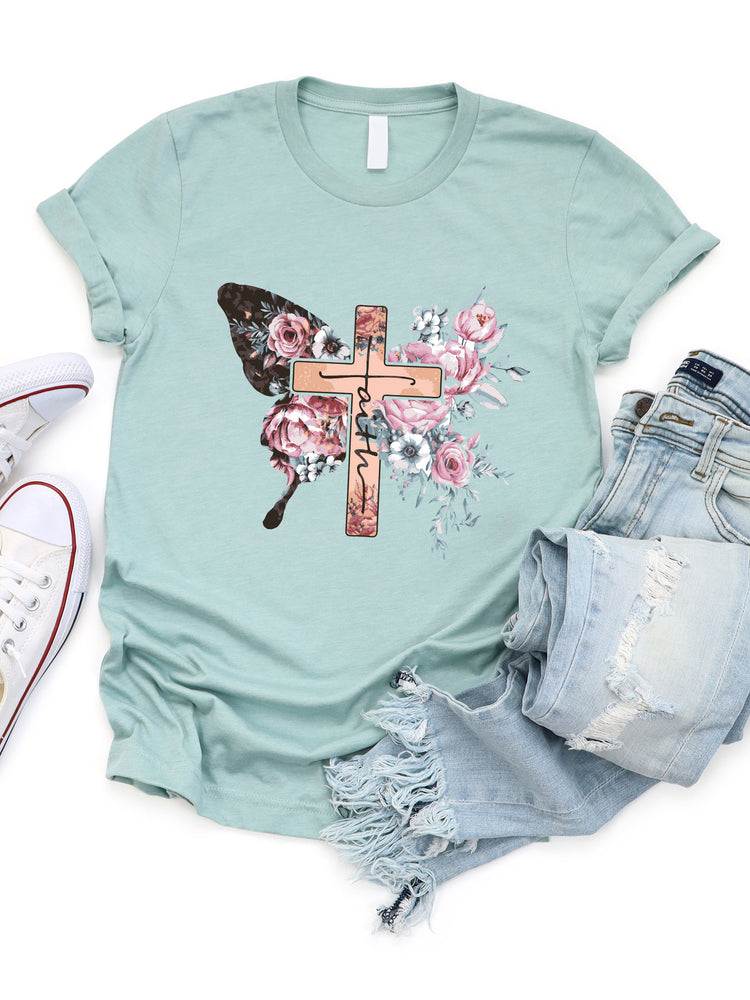Floral Faith Butterfly Graphic Tee