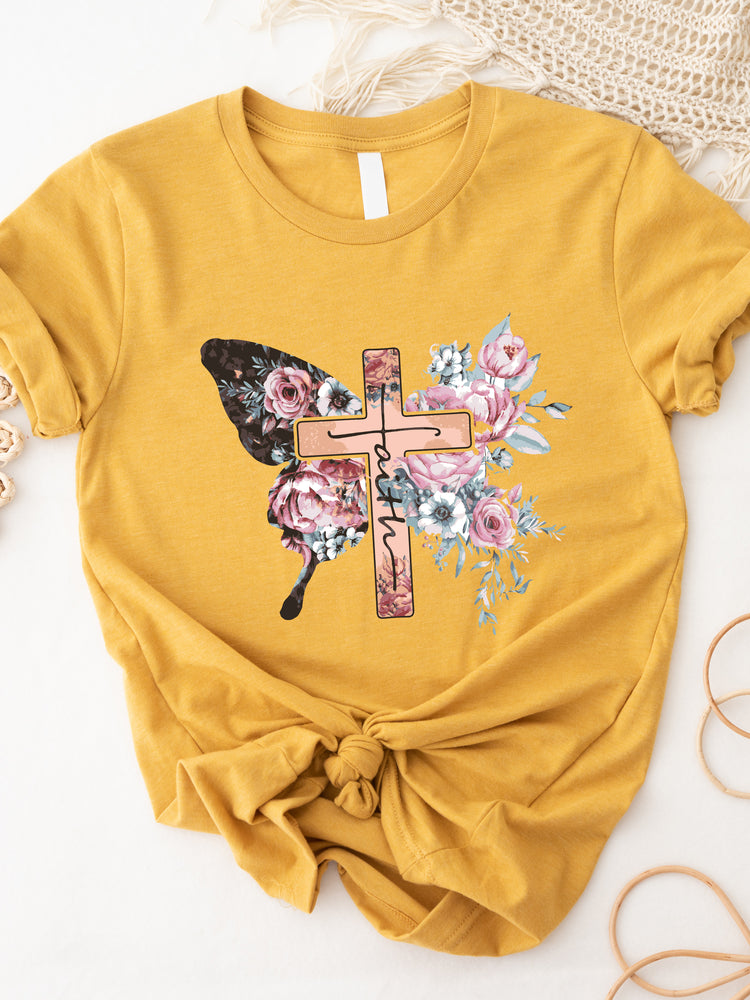 Floral Faith Butterfly Graphic Tee
