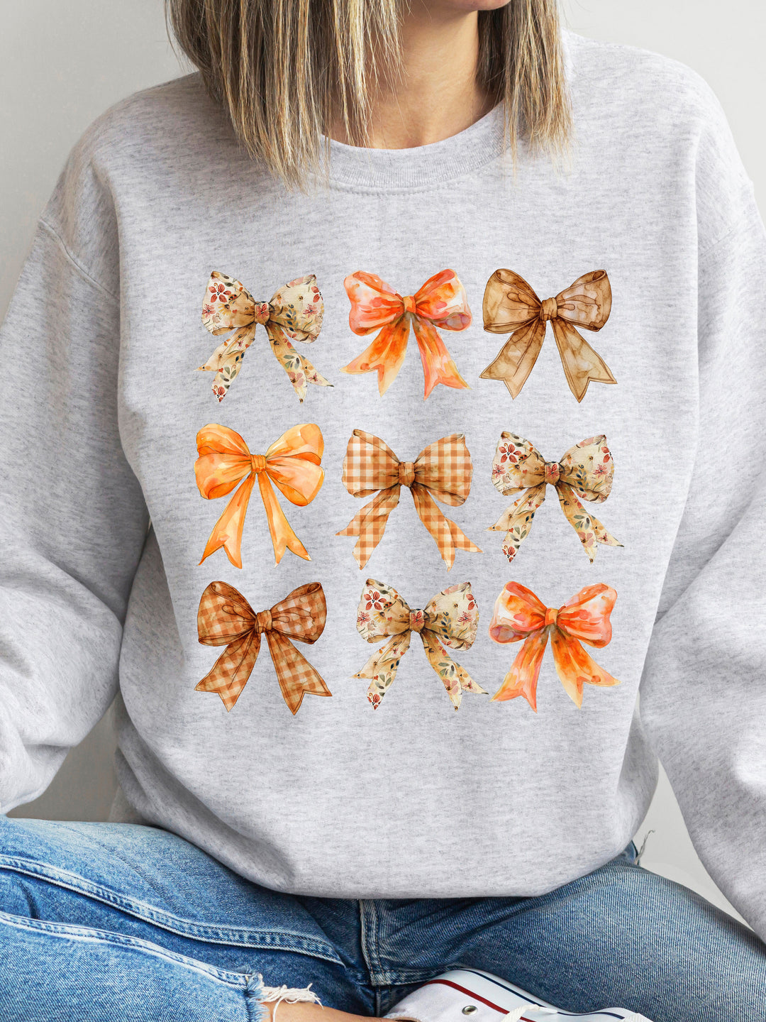 Fall Pattern Bows Graphic Sweatshirt