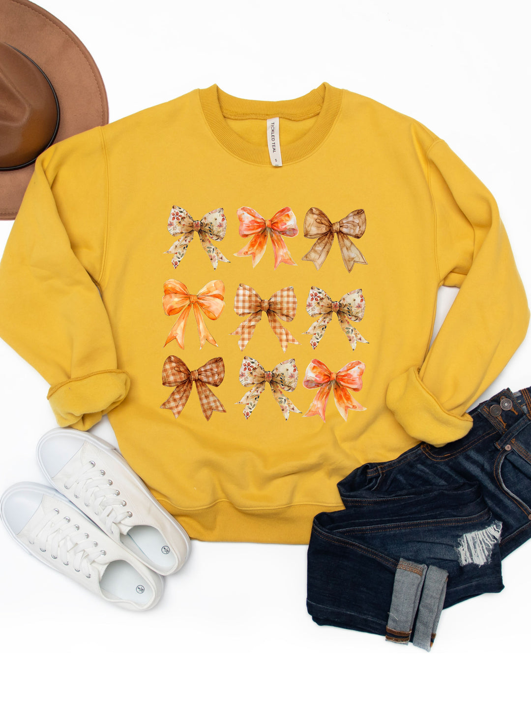 Fall Pattern Bows Graphic Sweatshirt