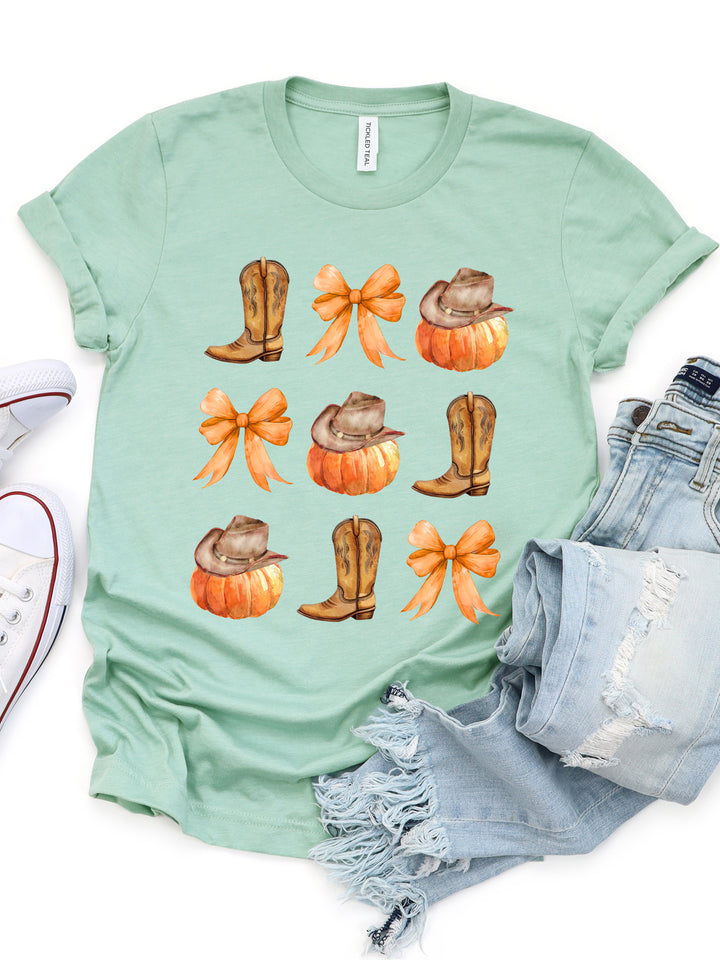 Cowboy Fall Icons & Bows Graphic Tee