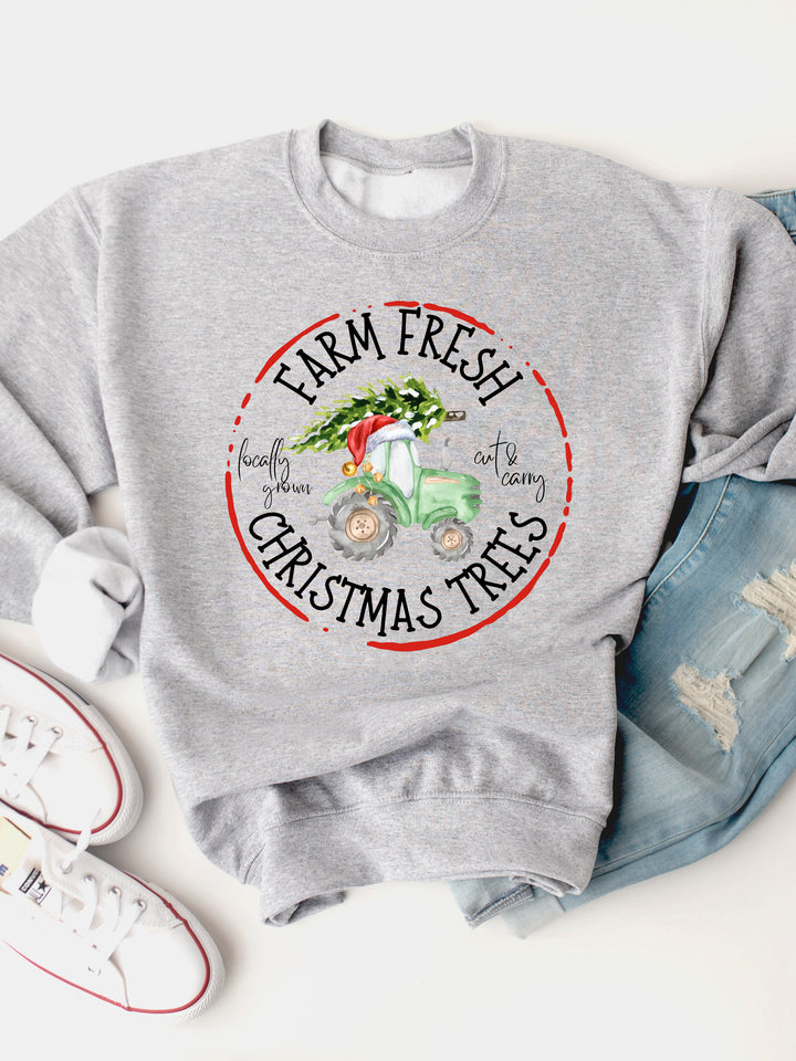 Farm Fresh Christmas Trees, Tactor - Christmas Graphic Sweatshirt